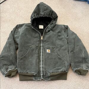 Vintage Carhartt Youth Active Jacket Faded Duck Canvas Hooded Workwear Coat- M